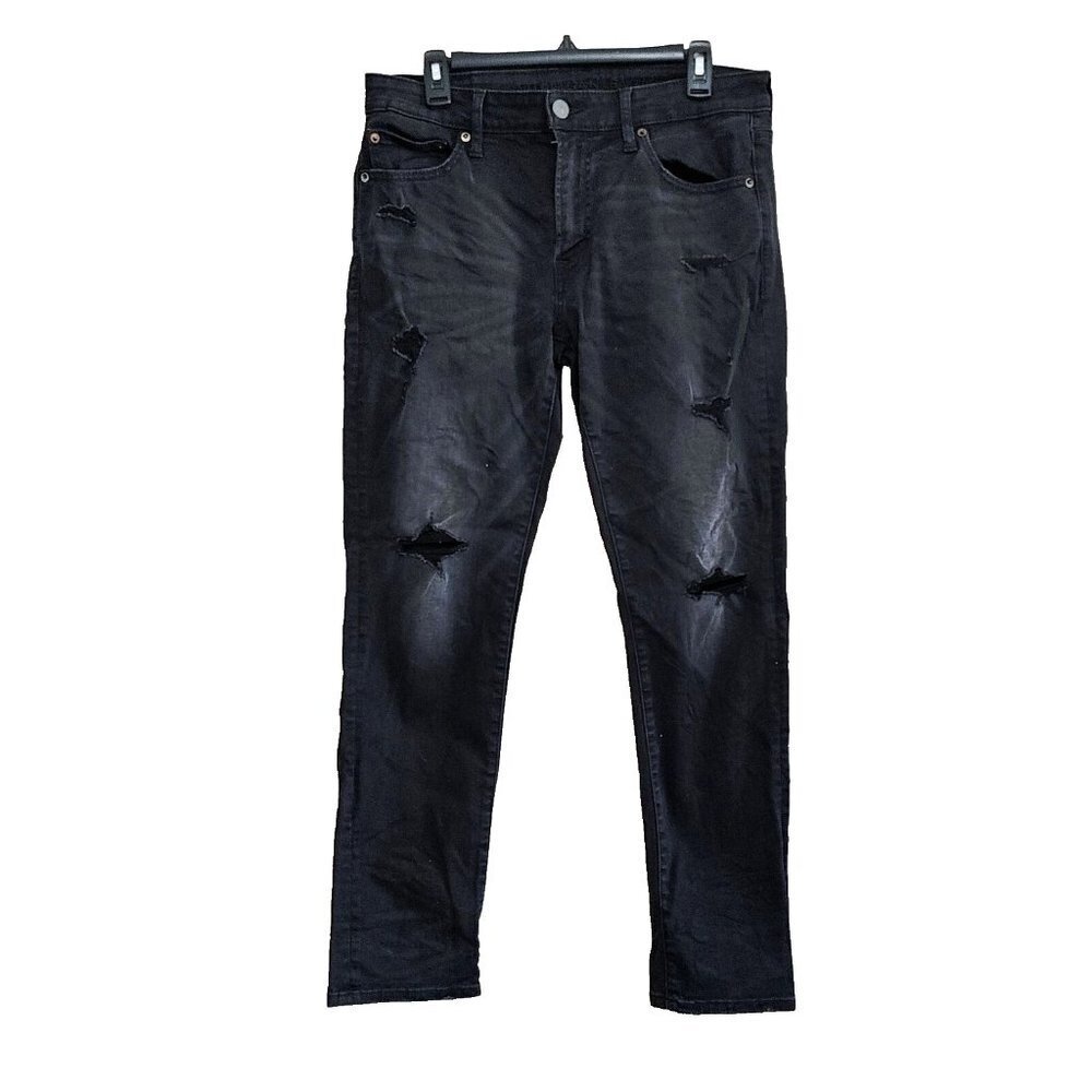 American  Eagle Outfitters Black Jeans Mens Slim Size 32 X 30 Distressed Ripped